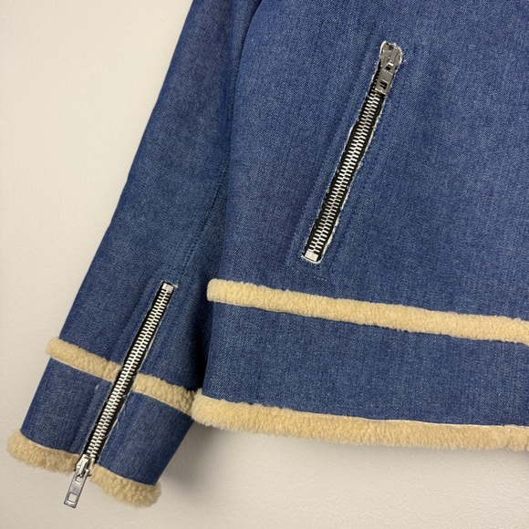 Rag & Bone Andrew Shearling Denim Zip Y2K Jacket - Picture 5 of 8